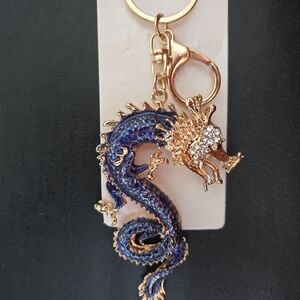 Blue and Gold Dragon Bag Charm/Keychain NWT